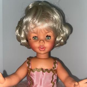 Vintage 1960’s Furga Doll Platinum Hair Green Eyes